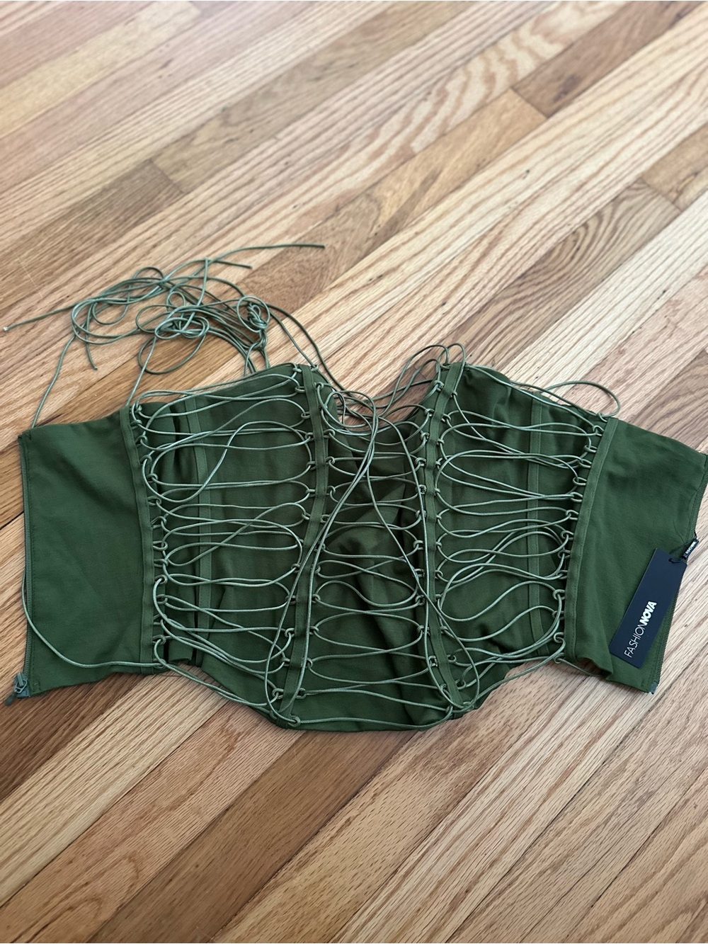 Fashion Nova Olive Green Lace-Up Corset Camisole